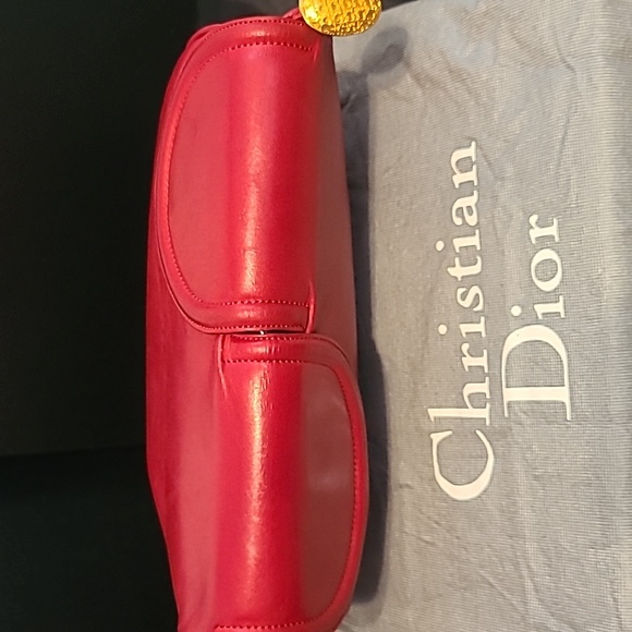 CHRISTIAN DIOR RARE VINTAGE LIPSTICK RED LAMBSKIN LEATHER DOUBLE FLAP CLUTCH BAG - Picture 7 of 17